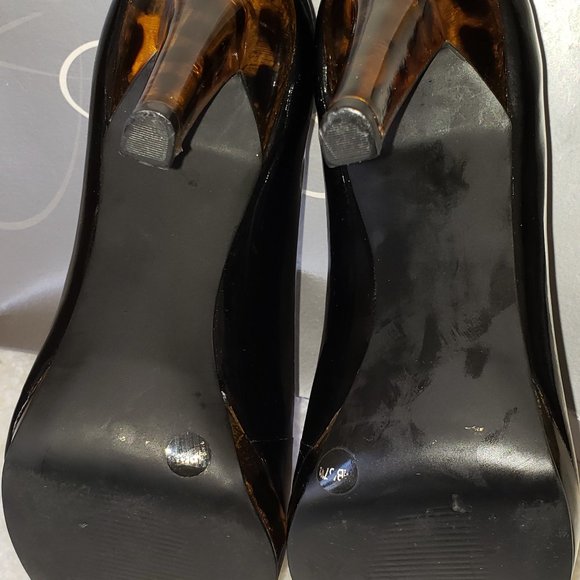 JESSICA SIMPSON "LADONNA" Black Patent Leather Tortoise Shell Heels - Picture 7 of 7